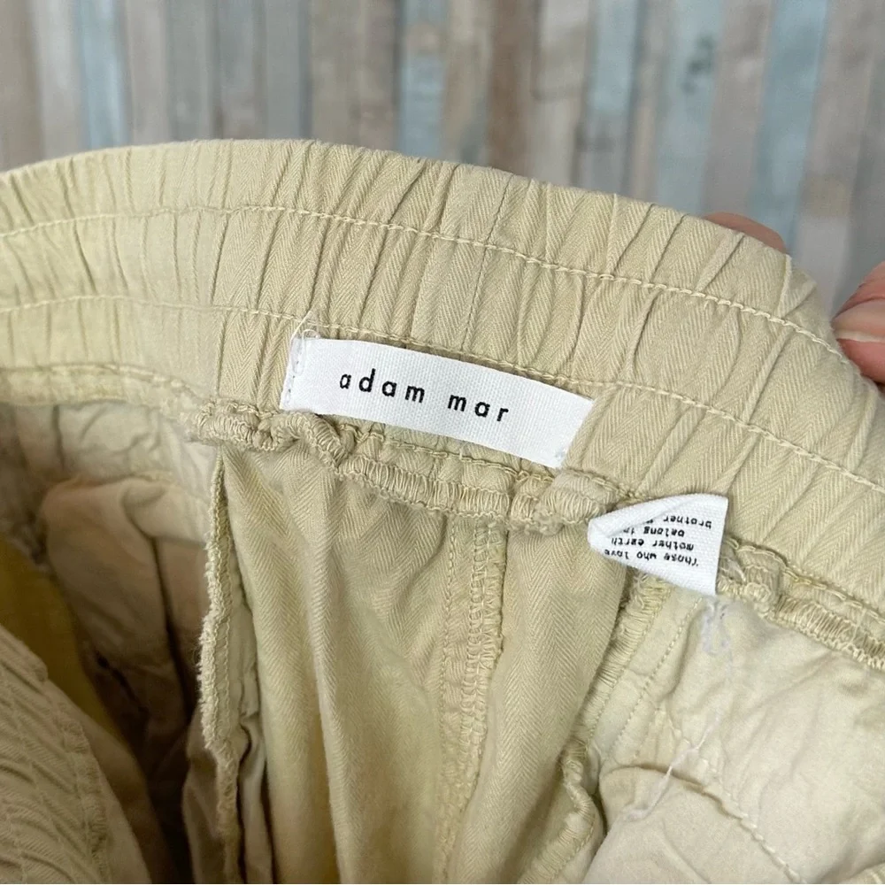 Adam Mar S Tan Cotton Linen Twill Trouser Pants Drawstring Minimalist Casual